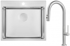 Набір для кухні Deante Olfato стальна мийка ZPO_010B + зміш. BQO_F72M, матова сталь