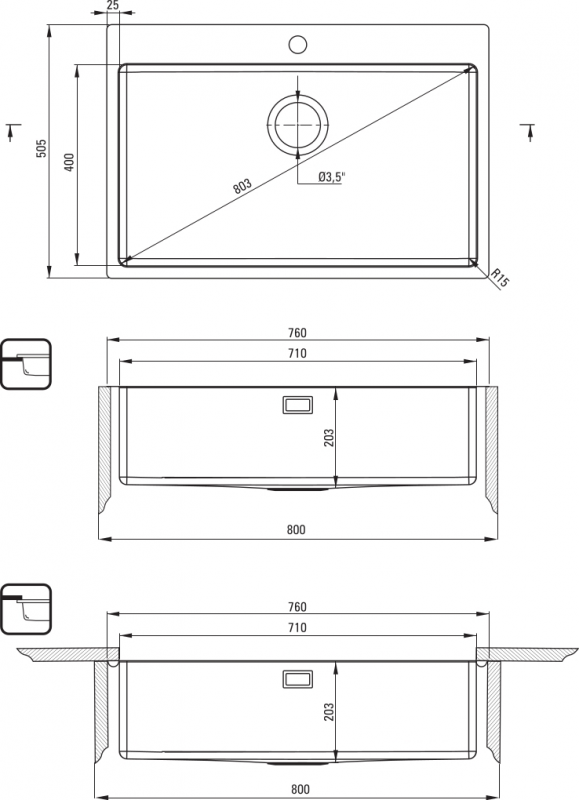 Набір для кухні Deante Olfato стальна мийка ZPO_010C + зміш. BQO_F72M, матова сталь