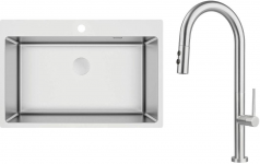 Набір для кухні Deante Olfato стальна мийка ZPO_010C + зміш. BQO_F72M, матова сталь
