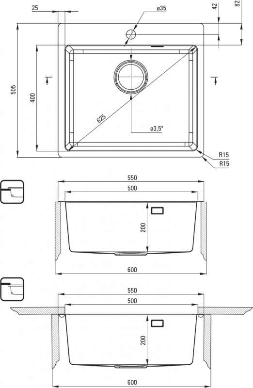 Набір для кухні Deante Olfato стальна мийка ZPO_D10B + зміш. BQO_D72M, титан