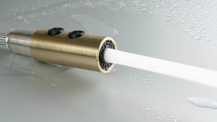 Набір для кухні Deante Olfato стальна мийка ZPO_R10A + зміш. BQO_R72M, брашоване золото