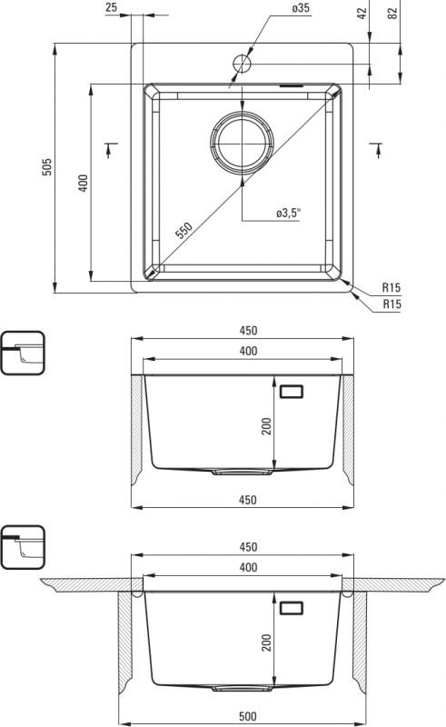 Набір для кухні Deante Olfato стальна мийка ZPO_R10A + зміш. BQO_R72M, брашоване золото