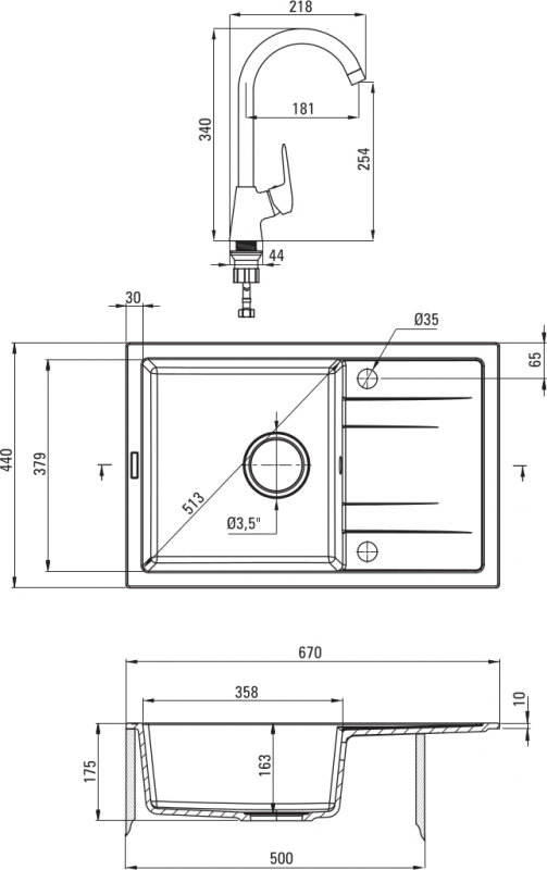 Набір для кухні Deante Zorba, гранітна мийка ZQZ_211A + зміш. BOC_X72M, графіт