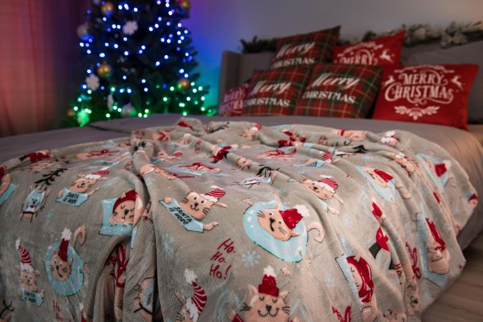 Плед ARDESTO Flannel 160х200см, 100% поліестер, різдвяні котики