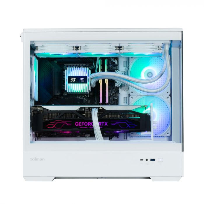 Корпус Zalman P30 White V2, без БЖ, 1xUSB3.0, 1хUSB Type-C, 3x120мм ARGB, TG Front/Side Panel, mATX, білий