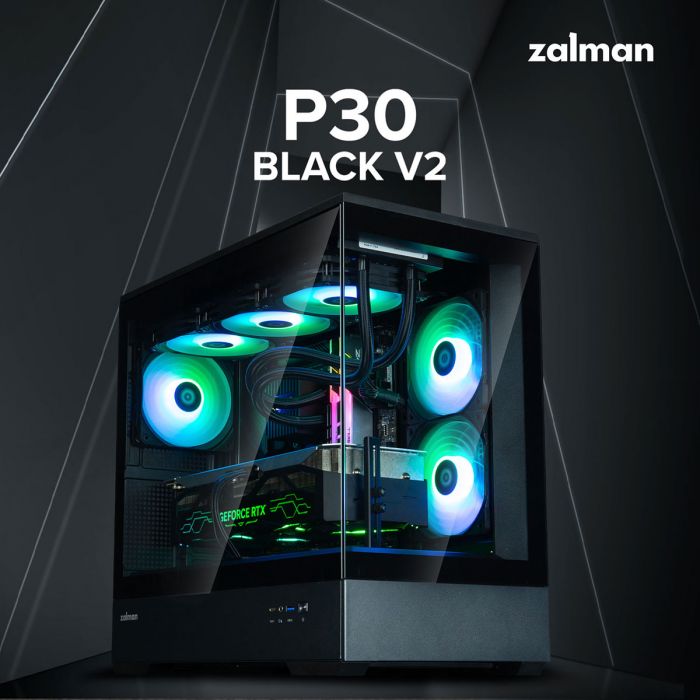 Корпус Zalman P30 Black V2, без БЖ, 1xUSB3.0, 1хUSB Type-C, 3x120мм ARGB, TG Front/Side Panel, mATX, чорний