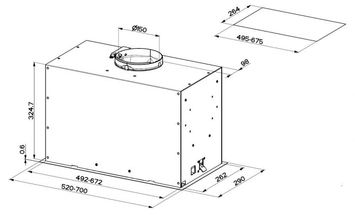 Витяжка Faber вбудована, 70см, 1202м.куб/год, Inka Lux Premium X A70 Kl, нерж