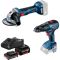 Набір із двох акумуляторних інструментів Bosch 18В шліфмашина кутова GWS180-LI дриль-шурупокрут GSB 18V-50 зарядний пристрій акб 2х4А·год
