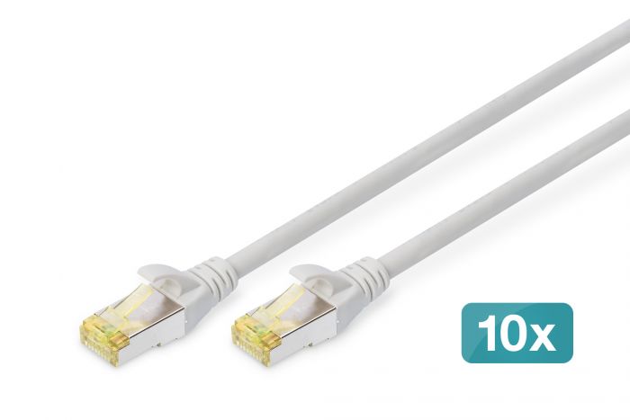 Патч-корд DIGITUS CAT 6a S-FTP, 1м, AWG 26/7, Cu, LSZH, сірий, 10шт.