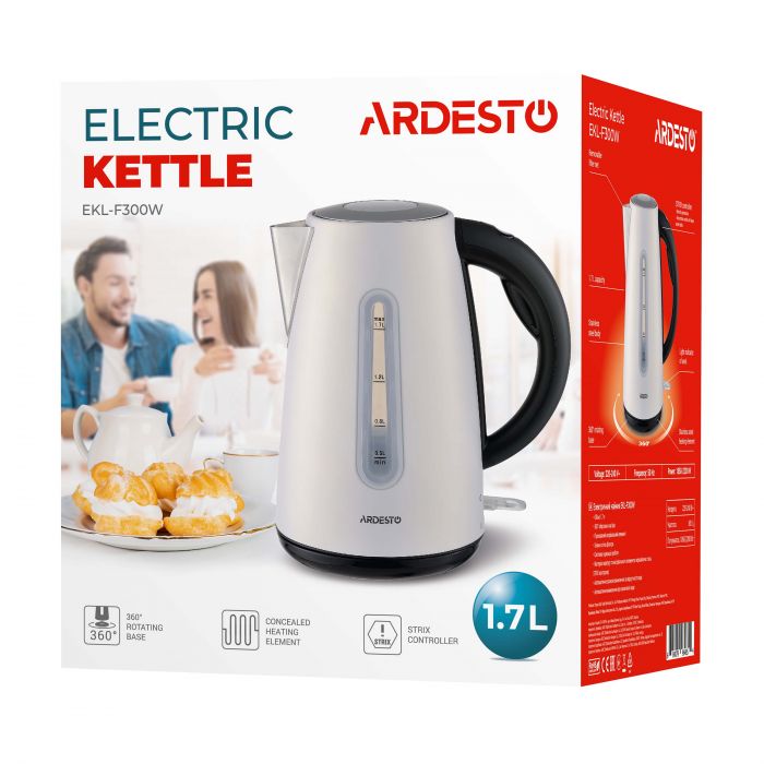 Електрочайник ARDESTO 1.7л, Strix, метал, білий