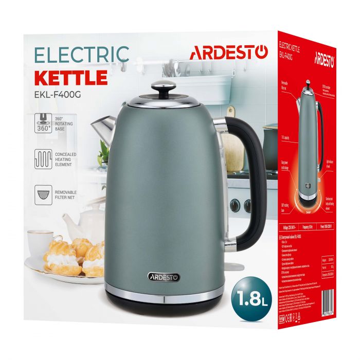 Електрочайник ARDESTO Mint Harmony 1.8л, Strix, метал, м'ятний матовий