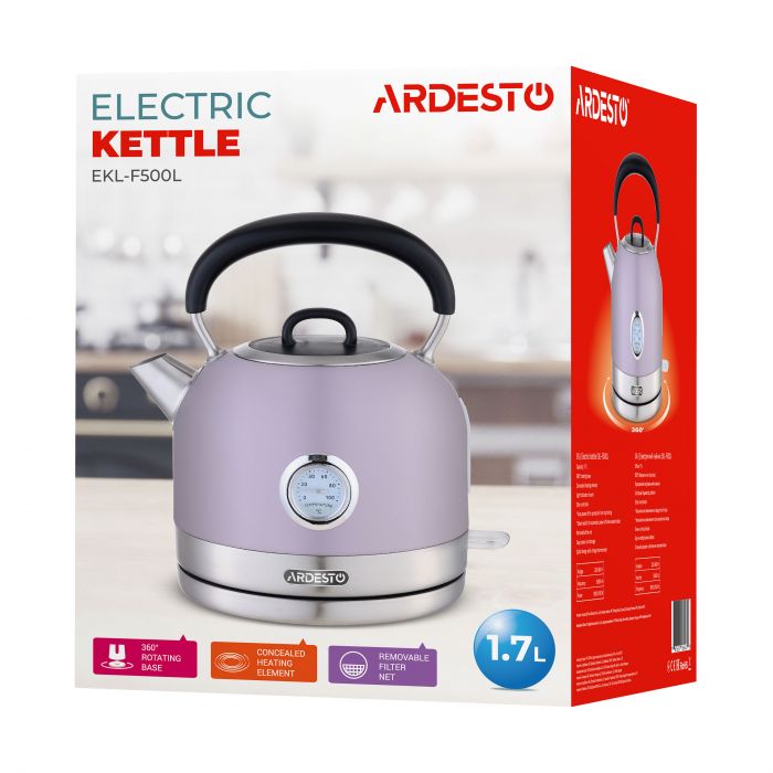 Електрочайник ARDESTO Lilac Dream, 1.7л, метал, мат, Otter, ліловий