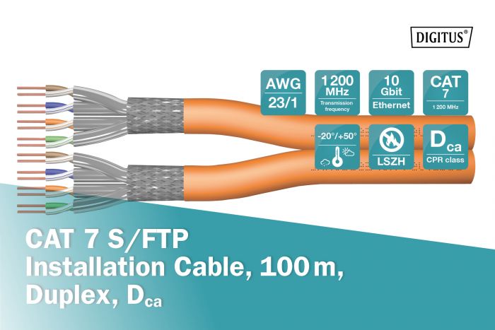 Кабель "вита пара" DIGITUS CAT 7 S-FTP, 1000м, AWG 23/1, LSZH, помаранчевий