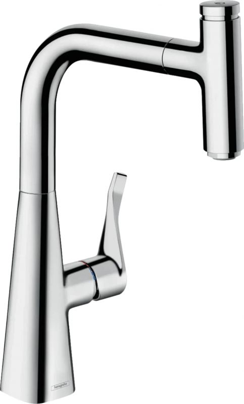 Змішувач для кухні Hansgrohe Metris Select, довж.виливу - 222мм, поворотний, витяжний, важіль + кнопка, хром