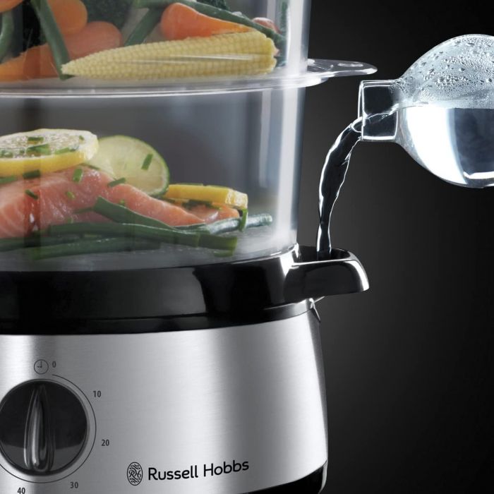 Пароварка Russell Hobbs Cook&Home 800Вт, чаша-3/3/3л, резервуар для води -1л, механічне керування, 3 яруси, метал/пластик, чорний