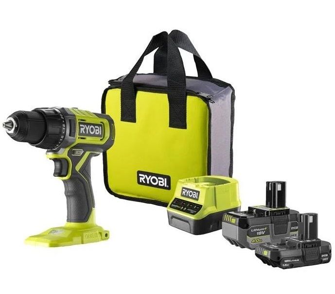 Шурупокрут-дриль акумуляторний Ryobi ONE+ RDD18-2C415S 18В 1х4А·год 1х1.5А·год ЗП 52Нм 450·1750об/хв 1.3кг сумка