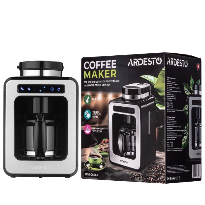 Кавоварка ARDESTO Steel Collection крапельна 0.5л, зерно + мелена, дисплей, сріблясто-чорний