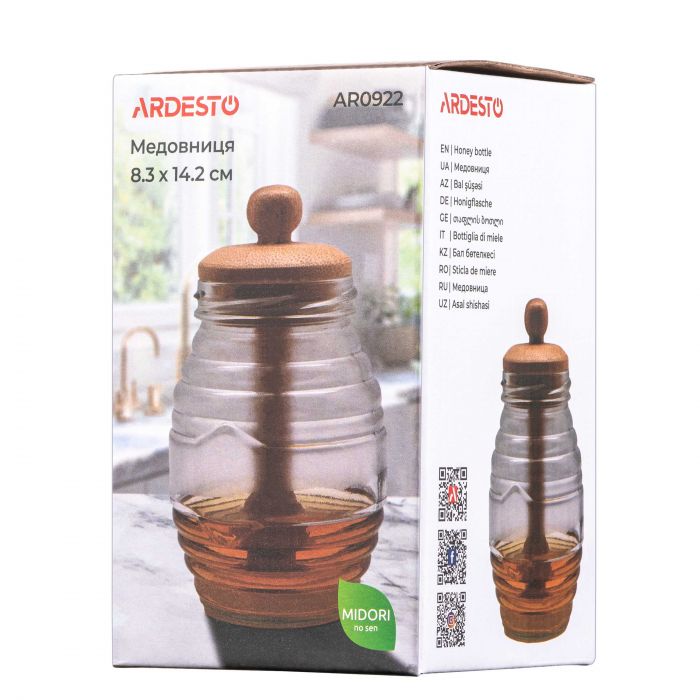 Медовниця ARDESTO Midori, 500мл, 8.3х14.2см, бамбук, скло