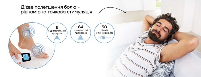 Електростимулятор Beurer для м'язів, 3*ААА, вага - 0.117кг, 35 програми, розслаблення, білий