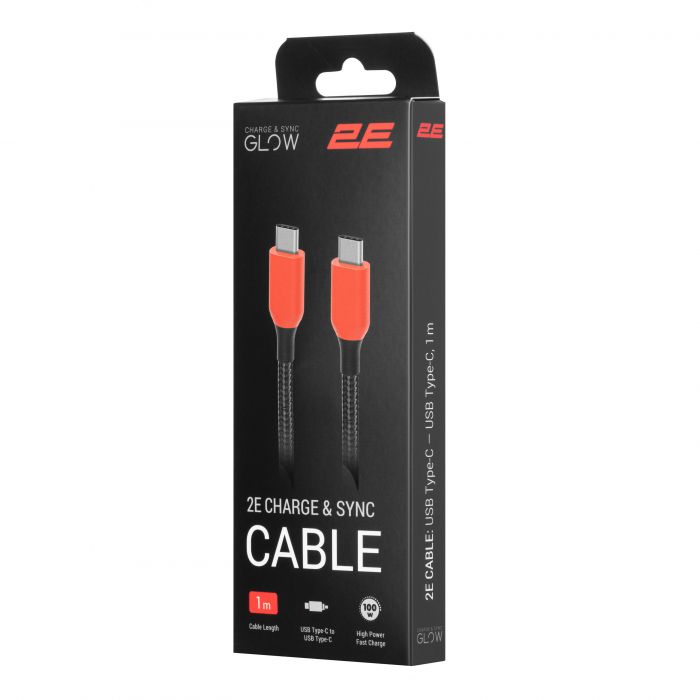 Кабель 2E USB-C > USB-C заряджання/синхронізації 100Вт PD, 1м, чорний