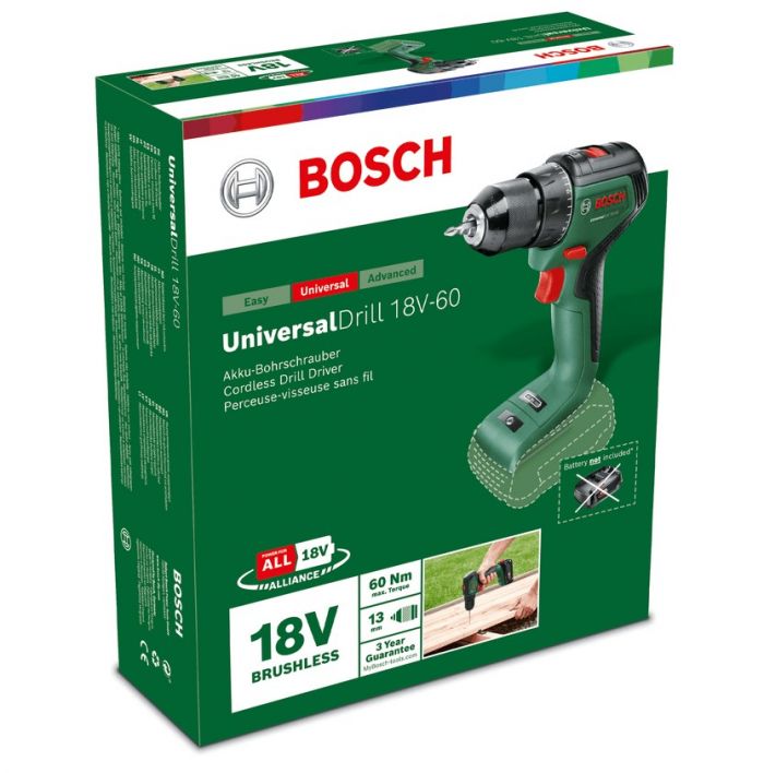 Шурупокрут-дриль акумуляторний Bosch UniversalDrill 18V-60 18В 60Нм 0-500·0-1900об·хв без АКБ та ЗП 1.3кг