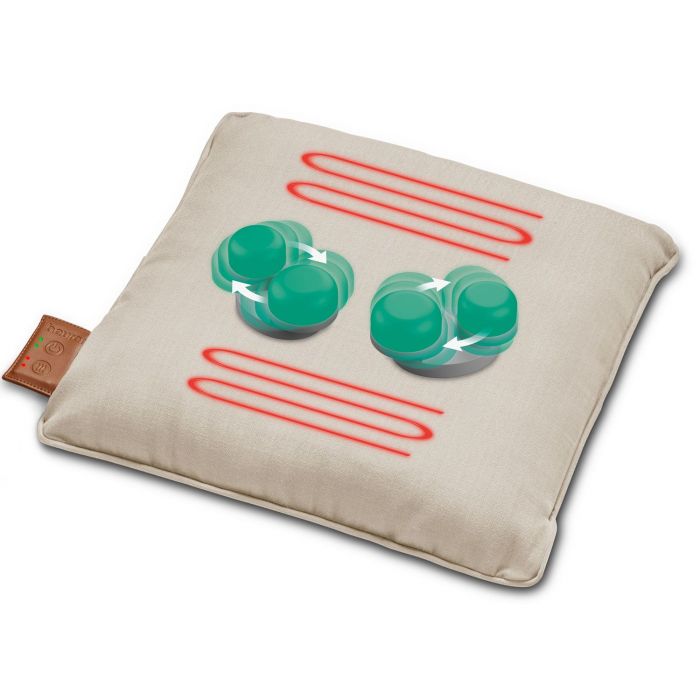 Масажна подушка Beurer для плечей, шиї, спини, ніг, літій- іонний акум., вага - 1,85кг, змінний чохол, бежевий