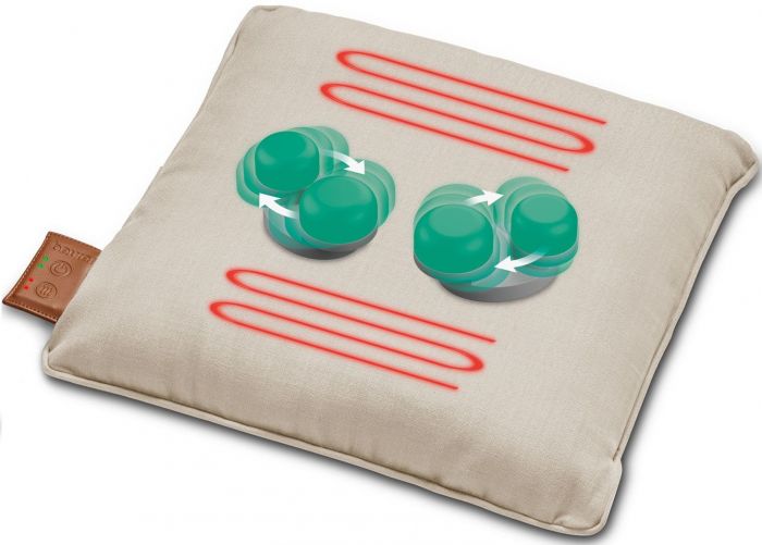 Масажна подушка Beurer для плечей, шиї, спини, ніг, літій- іонний акум., вага - 1,85кг, змінний чохол, бежевий