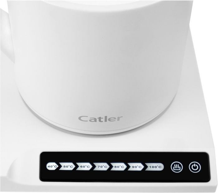 Електрочайник Catler 0.6л, Strix, заварник, нерж. сталь, підтримка температури, сенс. керув., білий