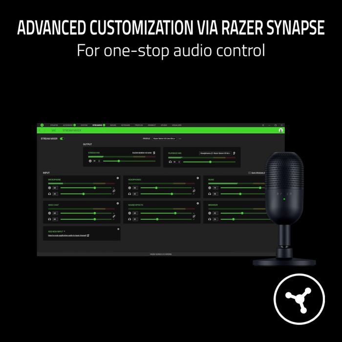 Мікрофон геймінговий Razer Seiren V3 Mini, Omni, USB-A, 1.2м, чорний