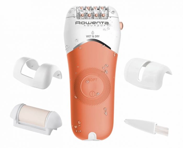 Епілятор Rowenta Aquasoft Wet&Dry пінцетний, акумуляторний , пінцет.-24, волог.+сух., насадок-3, кораловий