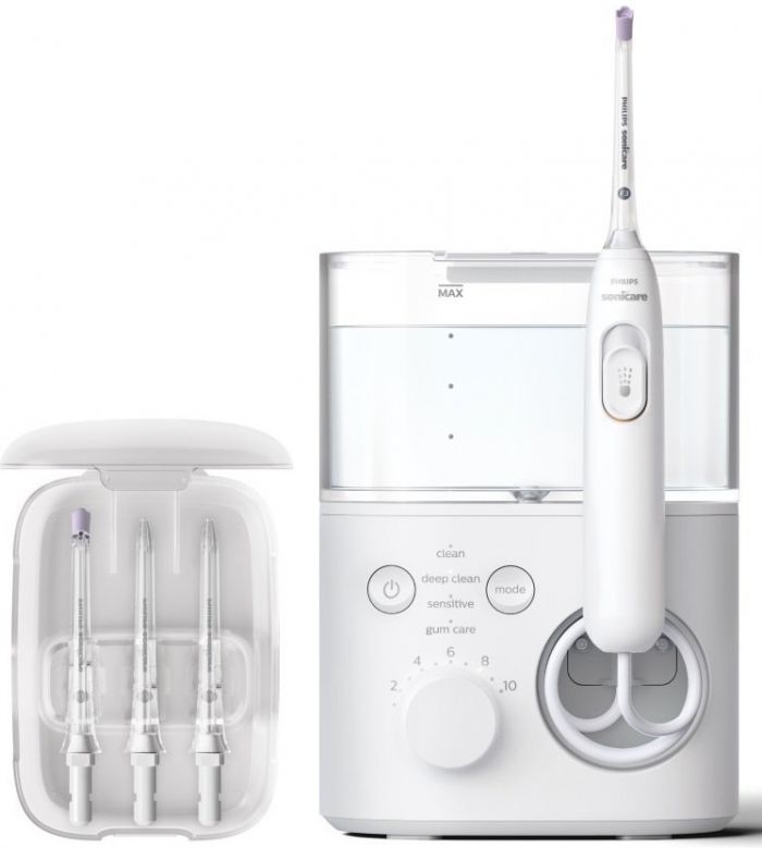 Іригатор Philips стаціонарний Sonicare Philips Sonicare Power Flosser 7000, чаша 600 мл, від мережі , чохол, 4 насадки , білий