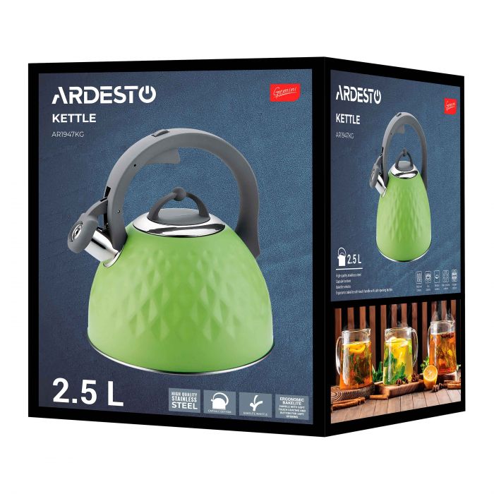 Чайник ARDESTO Gemini, 2.5л, нержавіюча сталь, зелений