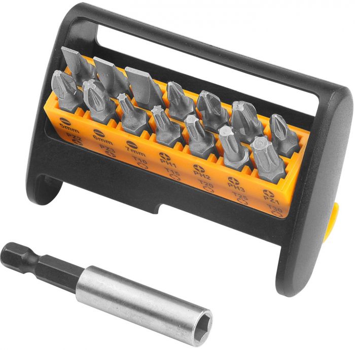 Біти Tolsen, набір 15шт, подовжувач магнітний, SL,PH,PZ, T, кейс