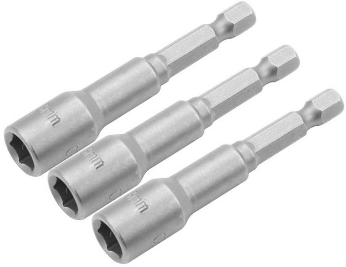 Головки торцеві Tolsen магнітні, набір 3шт, 1/4"х65мм, 6мм,  сталі 40Cr