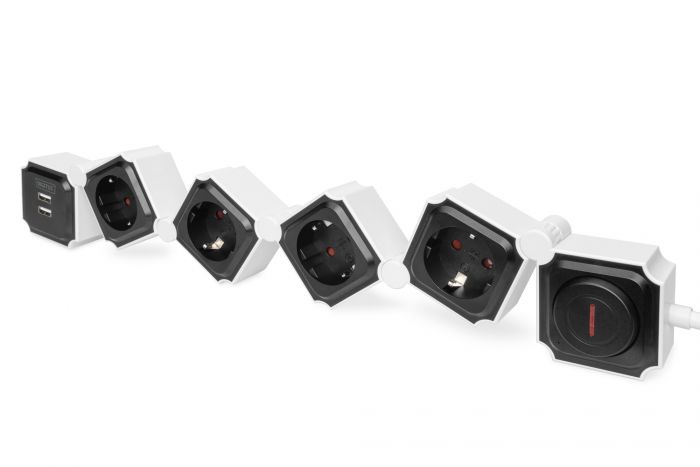 Блок розеток DIGITUS Flexible, 4xSchuko 16A, 2xUSB 2.4A, вимикач