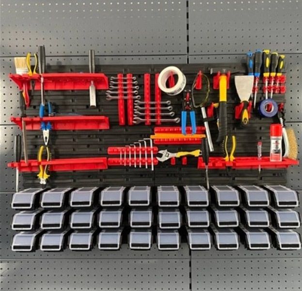 Панель підвісна з набором контейнерів, гачків та полиць Kistenberg KS_kit12, 4 панелі 57.6*1.8*39см, 30 контейнерів, 40 гічків, 4 полиці, пластик