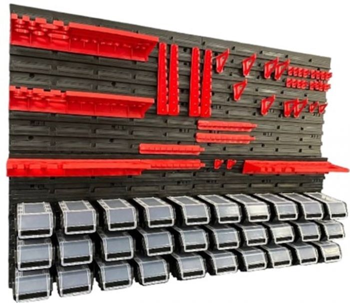 Панель підвісна з набором контейнерів, гачків та полиць Kistenberg KS_kit12, 4 панелі 57.6*1.8*39см, 30 контейнерів, 40 гічків, 4 полиці, пластик