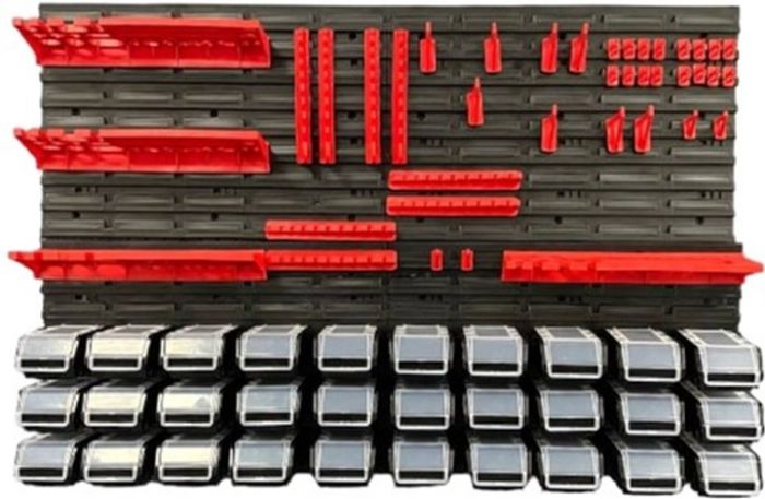 Панель підвісна з набором контейнерів, гачків та полиць Kistenberg KS_kit12, 4 панелі 57.6*1.8*39см, 30 контейнерів, 40 гічків, 4 полиці, пластик