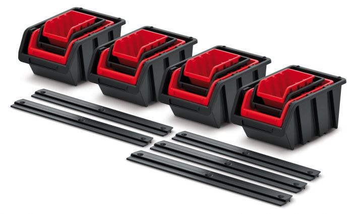 Панель підвісна з набором контейнерів для зберігання Kistenberg KST16, 5 панелей 38.6*0.8*4.3см, 16 контейнерів,  пластик