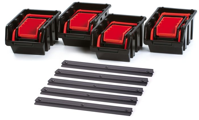 Панель підвісна з набором контейнерів для зберігання Kistenberg KST16, 5 панелей 38.6*0.8*4.3см, 16 контейнерів,  пластик