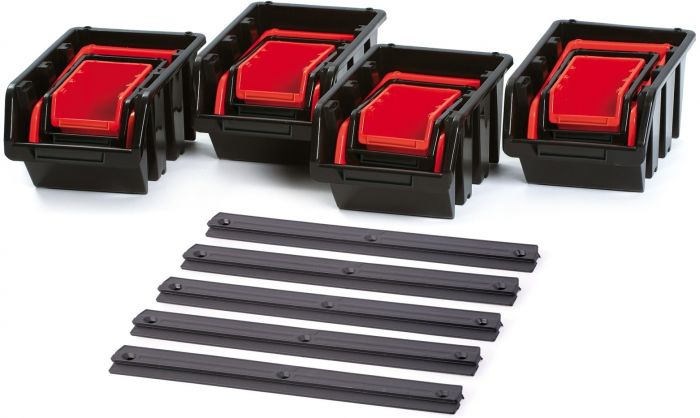 Панель підвісна з набором контейнерів для зберігання Kistenberg KST16, 5 панелей 38.6*0.8*4.3см, 16 контейнерів,  пластик