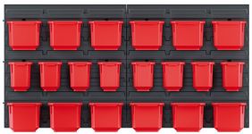 Панель підвісна з набором контейнерів для зберігання Kistenberg KOR4, 2 панелі 38.6*1.8*39см, 10 контейнерів, 20 гачків, пластик