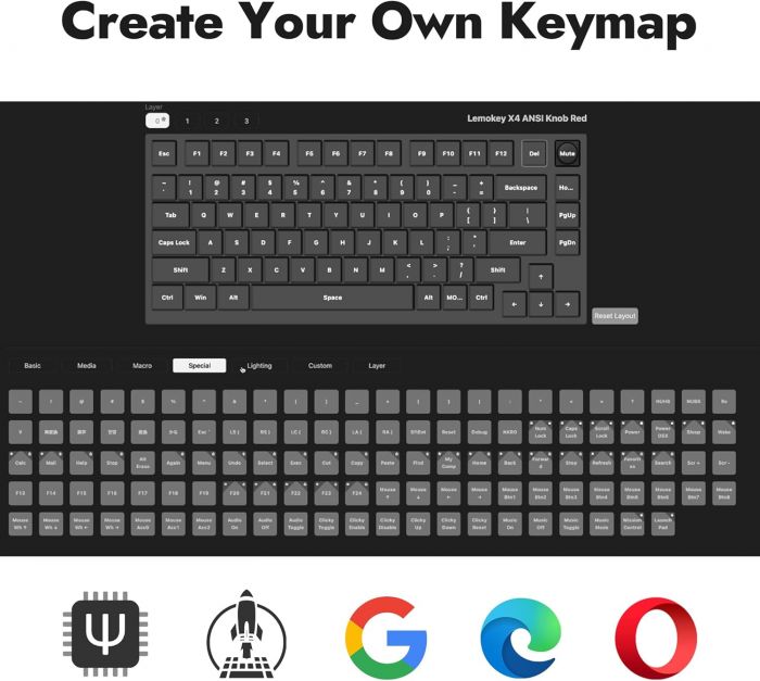 Клавіатура механічна Lemokey  X4 84Key, Keychron Red, USB-A, QMK/VIA, EN/UKR, Red led, чорний