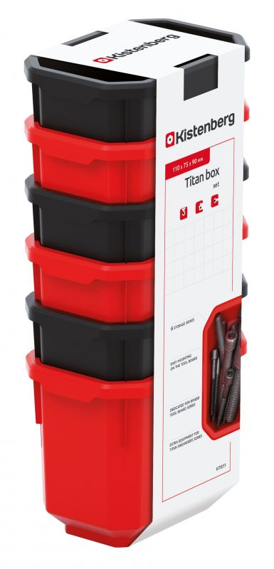 Набір контейнерів для зберігання Kistenberg TITAN, 6 од., 11*7.5*26.3см, пластик, червоні та чорні