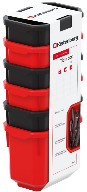 Набір контейнерів для зберігання Kistenberg TITAN, 6 од., 11*7.5*26.3см, пластик, червоні та чорні