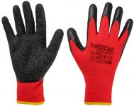 Рукавички робочі Neo Tools комплект 12шт, поліестер з латексним покриттям, р.10, червоно-чорний