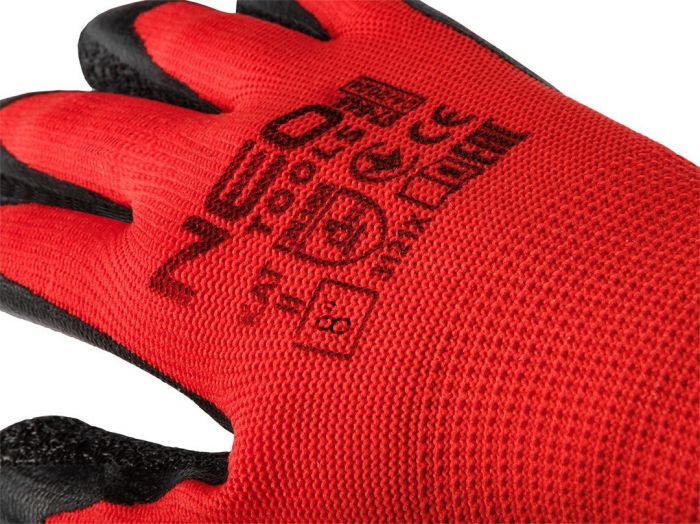 Рукавички робочі Neo Tools комплект 12шт, поліестер з латексним покриттям, р.8, червоно-чорний