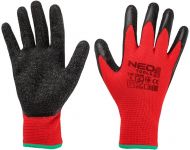 Рукавички робочі Neo Tools комплект 12шт, поліестер з латексним покриттям, р.8, червоно-чорний