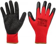 Рукавички робочі Neo Tools комплект 12шт, поліестер з латексним покриттям, р.9, червоно-чорний