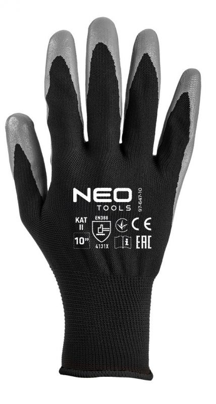 Рукавички робочі Neo Tools комплект 12шт, поліестер з нітриловим покриттям, р.11, сіро-чорний